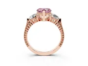 Fancy Pink Heart Cut Diamond Three-Stone Ring Set in Rose gold with Milgrain Band