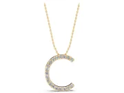 Round Lab-Grown Diamond Pavé Initial C Pendant Necklace | Single Row | Yellow Gold