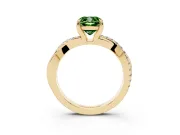 Fancy Green Cushion Cut Diamond Twist Band Solitaire Set in Yellow gold with Pavé Accents and Prong Setting