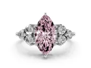 Marquise Cluster Side Stone Engagement Ring Setting for a Fancy Pink Lab-Grown Diamond | Plain Band | Sterling Silver