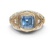 Asscher Cut Vintage Bezel Engagement Ring Setting for a Fancy Blue Lab-Grown Diamond | Yellow Gold
