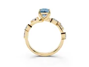 Fancy Blue Emerald Cut Diamond Solitaire Ring Set in Yellow gold with Twisted Marquise Accent Band