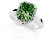 Fancy Green Radiant Cut Diamond Halo Ring Set in Platinum with Cathedral Band and Prong Setting