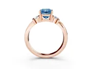Fancy Blue Three-Stone Radiant Cut Diamond Channel Set Ring Set in Rose gold with Bar Prongs