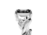 Fancy Black Emerald Cut Diamond Solitaire Ring Set in Silver with Twisted Marquise Accent Band