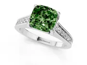 Fancy Green Cushion Cut Diamond Solitaire Pavé Engagement Ring Set in Silver with Prong Setting
