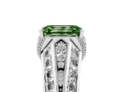 Fancy Green Emerald Cut Diamond Vintage-Inspired Milgrain Ring Set in Platinum with Accent Split Shank