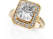 Radiant Cut Halo Engagement Ring Setting | Polished Halo Rim | Yellow Gold
