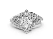 Marquise Cut Diamond Halo Ring Set in White gold with Marquise and Pavé Band in Prong Setting