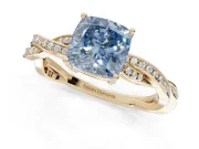 Cushion Cut Twisted Pavé Solitaire Engagement Ring Setting for a Fancy Blue Lab-Grown Diamond | Yellow Gold