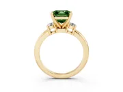 Fancy Green Three-Stone Asscher Cut Diamond Ring Set in Yellow gold with Prong Setting and Plain Band