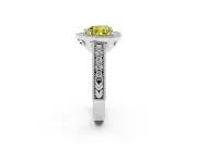 Fancy Yellow Heart Cut Diamond Halo Ring Set in Silver with Round Accent Halo, Pavé Band and Prong Setting