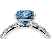 Fancy Blue Princess Cut Diamond Cluster Solitaire Ring Set in Silver with Prong Setting
