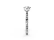 Round Cut Diamond Solitaire Ring Set in Silver with Slim Pavé Band and Prong Setting
