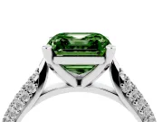 Fancy Green Asscher Cut Diamond Solitaire Engagement Ring Set in Silver with Multi-Row Round Pavé Band and Prong Setting