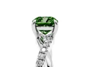 Fancy Green Cushion Cut Diamond Twist Band Solitaire Set in Platinum with Pavé Accents and Prong Setting