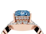 Fancy Blue Princess Cut Diamond Solitaire Twist Band Pavé Engagement Ring Set in Rose gold