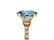 Oval Three Stone Engagement Ring Setting for a Fancy Blue Lab-Grown Diamond | Pave Shoulders | Yellow Gold