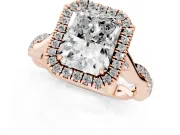 Radiant Cut Halo Engagement Ring Setting | Pavé Twist Band | Rose Gold