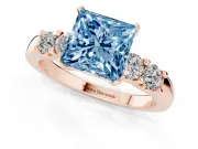 Princess Cut Five Stone Engagement Ring Setting for a Fancy Blue Lab-Grown Diamond | Rose Gold
