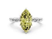 Marquise Beaded Solitaire Engagement Ring Setting for a Fancy Yellow Lab-Grown Diamond | White Gold