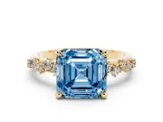 Asscher Cut Graduated Engagement Ring Setting for a Fancy Blue Lab-Grown Diamond | Yellow Gold