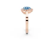 Fancy Blue Heart Cut Diamond Halo Ring Set in Rose gold with Round Halo and Smooth Solitaire Band