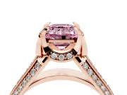 Emerald Cut Hidden Halo Engagement Ring Setting for a Fancy Pink Lab-Grown Diamond | Triple Row Pavé Band | Rose Gold
