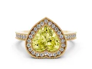 Fancy Yellow Heart Cut Diamond Round Halo Ring Set in Yellow gold with Pavé Band