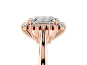 Emerald Cut Diamond Halo Ring Set in Rose gold with Plain Solitaire Band and Prong Setting