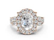 Oval Halo Side Cluster Engagement Ring Setting | Graduated Channel Band | Rose Gold