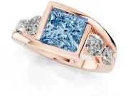Princess Cut Bezel Bypass Engagement Ring Setting for a Fancy Blue Lab-Grown Diamond | Rose Gold