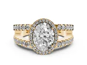 Oval Halo Split Shank Engagement Ring Setting | Pavé Strands | Yellow Gold