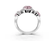 Round Three Stone Halo Engagement Ring Setting for a Fancy Pink Lab-Grown Diamond | Pavé Wave Band | Sterling Silver