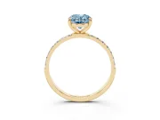 Fancy Blue Oval Cut Diamond Solitaire Ring Set in Yellow gold with Round Pavé Band and Prong Setting