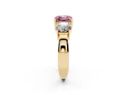 Asscher Cut Three Stone Engagement Ring Setting for a Fancy Pink Lab-Grown Diamond | Wide Plain Band | Yellow Gold