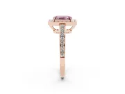 Fancy Pink Emerald Cut Diamond Halo Pavé Engagement Ring Set in Rose gold with Bezel Setting