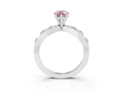 Fancy Pink Pear Cut Diamond Solitaire Ring Set in White gold with Side Stones on Criss-Cross Band and Prong Setting