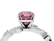 Fancy Pink Radiant Cut Diamond Solitaire Twisted Band Set in Platinum with Pavé Setting