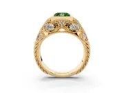 Fancy Green Princess Cut Diamond Bezel Ring Set in Yellow gold with Milgrain Accent Band