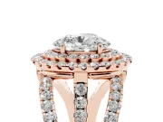 Oval Double Halo Split Shank Engagement Ring Setting | Pave Strands | Rose Gold