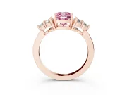Fancy Pink Cushion Cut Diamond Solitaire Ring Set in Rose gold with Cluster Accents on Each Side