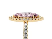 Marquise Pave Halo Engagement Ring Setting for a Fancy Pink Lab-Grown Diamond | Pave Band | Yellow Gold