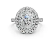 Oval Lab-Grown Diamond Double Halo Statement Ring Set in Platinum with Pavé Band