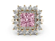 Princess Cut Floral Double Halo Engagement Ring Setting for a Fancy Pink Lab-Grown Diamond | Plain Band | Yellow Gold