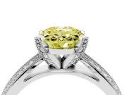 Fancy Yellow Oval Cut Diamond Solitaire Ring Set in Platinum with Milgrain Double Row Round Pavé Band