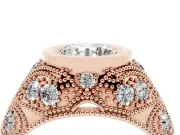 Round Cut Diamond Bezel Ring Set in Rose gold with Milgrain Accent Band