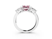 Fancy Pink Asscher Cut Diamond Solitaire Ring Set in Silver with Cluster Accents on Each Side