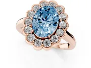 Oval Scalloped Cluster Halo Engagement Ring Setting for a Fancy Blue Lab-Grown Diamond | Plain Band | Rose Gold