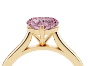 Fancy Pink Heart Cut Diamond Solitaire Ring Set in Yellow gold with Cathedral Band and Prong Setting